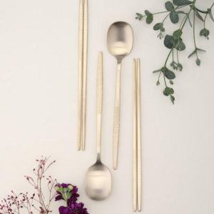 (화담)프리미엄 모던 방짜 청삼유기 시그니처 격자무늬 수저 2인세트(vip선물용케이스+보자기포장)_각인가능, 1개