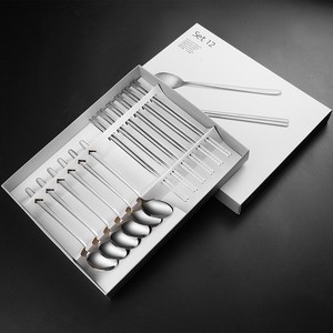 Keyiyijia 304 스테인리스 스틸 실버 숟가락 6개입 + 반사각형 젓가락 ZK003, 숟가락 + 젓가락, 실버, 1개