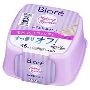 비오레 메이크업 리무버 닦기만 하면 되는 솜 모이스트 밀봉 케이스 포함, 46매입, 1개