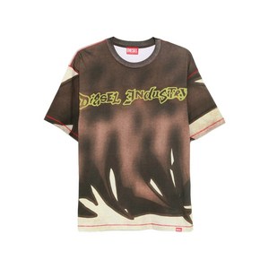디젤 아트 프린트 메시 티셔츠, 브라운계열, Standard M
