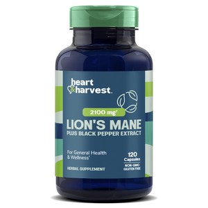 Heart & Harvest 2100mg 라이온즈 메인 블랙 페퍼 추출물 포함 캡슐, 120정, 1개