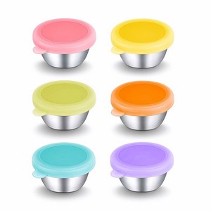 엘리펀트 실리콘뚜껑 스테인리스 소스컵 50ml 6P - 차분한 컬러 디핑컵 도시락 반찬용 미니 양념통