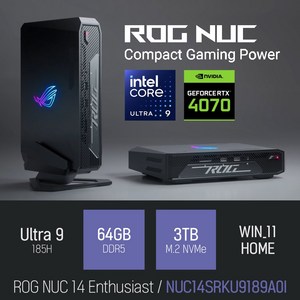 ASUS ROG NUC 14 Enthusiast NUC14SRKU9189A0I/ 게이밍 포토샵용 미니PC, NUC14SRKU9189A0I, WIN11 Home, 3TB, 64GB, 블랙