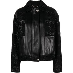 베르사체 글리터 디테일 가죽 보머 재킷