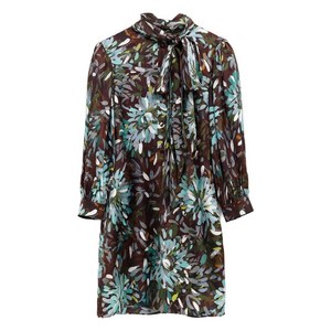 구찌 푸시 보우 플로럴 프린트 미니 드레스, 브라운계열, Italy 38(KR 44)