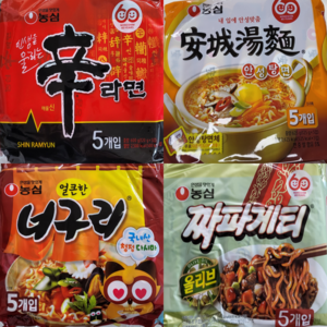 농심 신라면 5개 120g + 안성탕면 5개 125g + 얼큰 너구리 5개 120g + 짜파게티 5개 140g, 40개