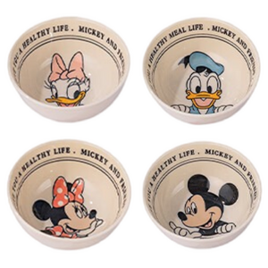 StarR 레트로 디즈니 캐릭터 일러스트 세라믹 밥공기 4개입, 미키 마우스+미니+..., 1세트