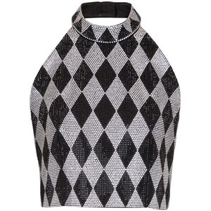 발망 다이아몬드 프린트 라인스톤 크롭 탑, 블랙계열+실버계열, France 40(KR 66)