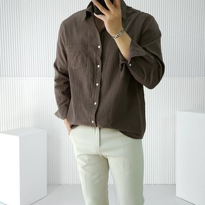남자 여름 시원한 면 린넨 포켓 카라 기본 셔츠
