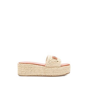 베르사체 로고 디테일 샌들, Italy 35(KR 220), 베이지계열+브라운계열