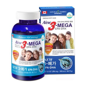 프리미엄 캐나다 연어오일 99.9% 오메가3 New3-MEGA EPA & DHA 비타민E 함유 180캡슐, 180정, 1개