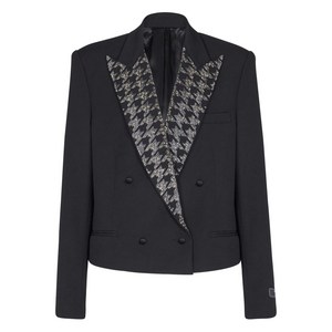 발망 크리스털 장식 더블 브레스티드 블레이저, 블랙계열+실버계열, Italy 44(KR 100)