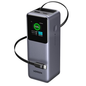 UGREEN 유그린 Nexode 165W 20000mAh C타입 릴케이블 대용량 일체형 보조배터리 100W 고속 충전 가능 갤럭시 S25 울트라 맥북 프로 아이폰 17 등 호환