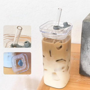 SMABAT 유리 텀블러 빨대 유리컵 이중내열 텀블러 밀폐뚜껑 빨대 포함 400ml