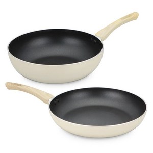 퀸센스 인덕션 로제 IH 프라이팬&궁중팬 2종 세트, 크림, 후라이팬 28cm+..., 2개