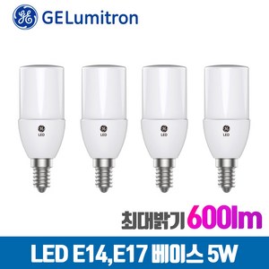 GE루미트론 삼파장 LED전구 브라이트 스틱 5W E14X 4입, 스틱 5W E14(14mm), 주광색(하얀빛), 4개