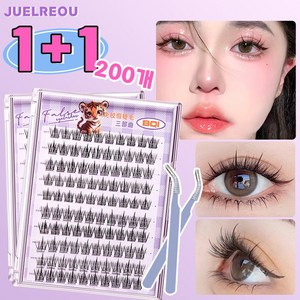 JUELREOU 풀없이 붙이는 속눈썹세트 대용량 3D인조 속눈썹 세트 11-12mm 200개, 1개, B7693