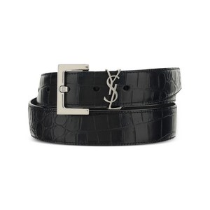 생로랑 생 로랑 크로커다일 엠보스드 모노그램 벨트, Length (cm) 65, 블랙계열