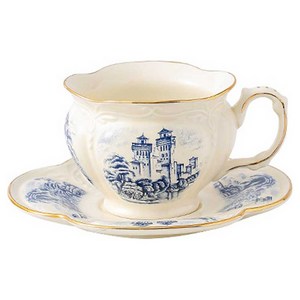 Le Pei 빈티지 블루 지중해 세라믹 커피잔 + 컵받침 세트