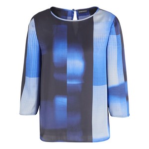 엠포리오아르마니 컬러 블록 프린트 키홀 블라우스