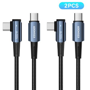 Essager 90도 L자형 PD 100W C타입 고속 충전 케이블 2개입 삼성 호환