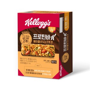 켈로그 켈로그 프로틴바 헤이즐넛&다크초코 40g x 36개 (40g x 12개입 x 3팩) (무료배송), 480g, 3개