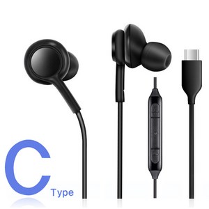 CT-1 C타입 이어폰 유선 1+1, 블랙