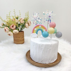 (오늘출발) 케이크 데코픽 벌룬 풍선 토퍼 무지개 데코픽 생일파티 촬영 소품 완제품, 세트, 파스텔세트
