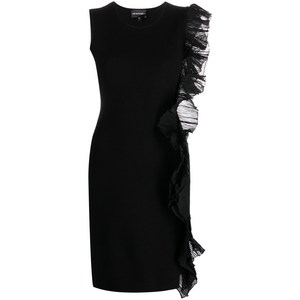 엠포리오아르마니 러플 디테일 비대칭 미니 드레스, 블랙계열, Italy 50