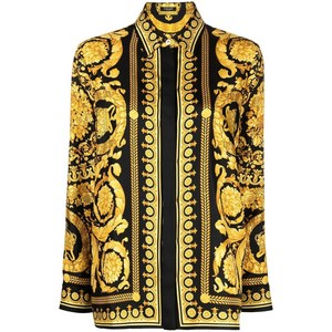 베르사체 바로코 실크 셔츠, 블랙계열+옐로우계열, Italy 40(KR 55)
