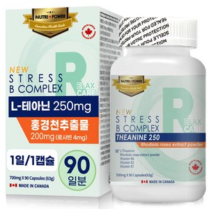 뉴트리파워 테아닌 효능 홍경천 스트레스 피로개선 긴장완화 영양제 무카페인, 90정, 1개