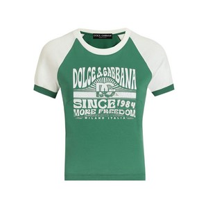 돌체앤가바나 그래픽 프린트 코튼 티셔츠, 그린계열+화이트계열, Italy 46(KR 77)