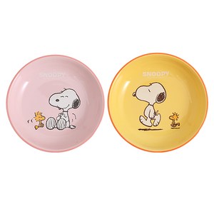 Keyiyijia 스누피 원형 깊은 접시 세트 KP001, 핑크 + 노란색, 접시 x 2, 1세트