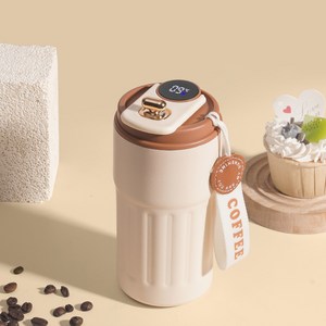 DS 액정 온도 표시 원터치 진공 스테인리스 텀블러 보온 보냉병, 브라운, 450ml, 1개