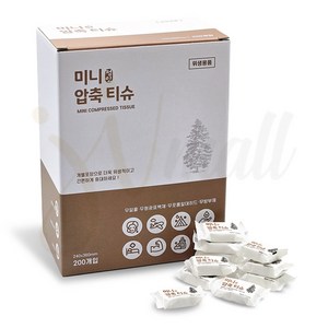 정인 미니 압축티슈 개별포장 휴대용 코인티슈, 1개, 200개입