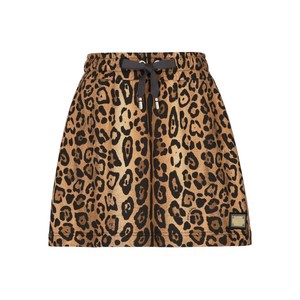 돌체앤가바나 레오파드 프린트 드로스트링 미니 스커트, 브라운계열+블랙계열, Italy 44(KR 66)