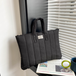 태스코나 퀼팅 손잡이 노트북 가방 슬림 랩탑 파우치, 블랙