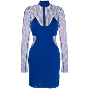 톰포드 크레이프 메시 패널 미니 드레스, 블루계열, Italy 38