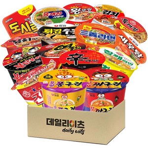[데일리이츠] 컵라면 큰사발 사발면류 16종 (푸팟퐁구리 김치짜구리 신라면 진라면매운맛 튀김우동 참깨라면 열라면 김치면 새우탕 불닭볶음면 삼양라면 도시락 왕뚜껑 사발면류 3종), 1세트
