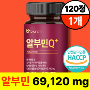 바이오리즘 고함량 알부민 플러스 haccp 식약청 인증 100%, 120정, 1개