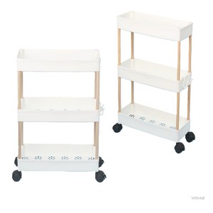 WSMALL 이동식 틈새선반 3단 폭14 우드 수납함, 1개