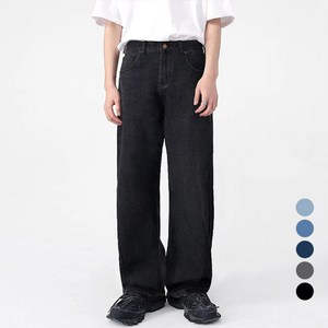 남자 청바지 세미와이드 사계절 워싱 데님 팬츠