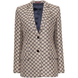 구찌 GG 자수 싱글 브레스티드 블레이저, 베이지계열+블루계열, Italy 36(KR 33)