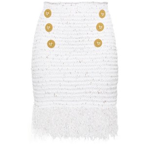 발망 6 버튼 프린지 트위드 스커트, 화이트계열+메탈릭 톤, France 36(KR 55)