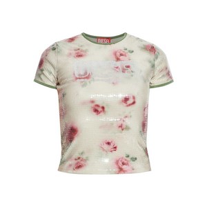 디젤 T언클 플로럴 시퀸 티셔츠, 베이지계열+핑크계열, Standard M