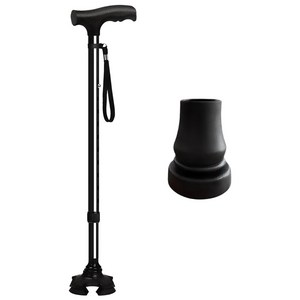 코끼리지팡이 초경량 네발 4발 노인 어르신 할머니 할아버지 가벼운 접이식 길이조절용 지팡이, 블랙, 1개