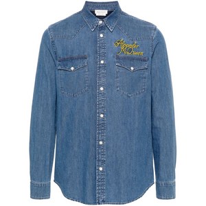 알렉산더맥퀸 로고 자수 데님 셔츠