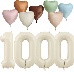 파파 파티 크림 하트 대형 숫자 기념일 생일 풍선 세트, 1세트, 크림 1000 + 하트7종