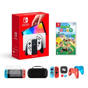 닌텐도 스위치 본체 OLED 화이트+모여봐요 동물의숲+필수 액세서리 풀 패키지