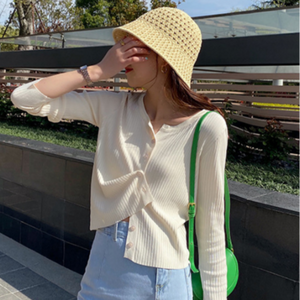 데일리 베이직 기본 디자인 여성 얇은 골지 슬림 가디건